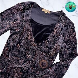 Notation Top Women Small Mock Wrap Black Paisley Velvet Glitter Whimsigoth Fairy